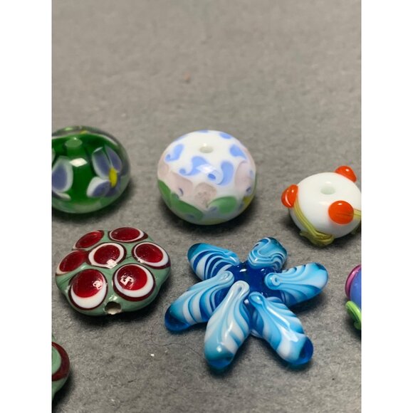 Handmade Lampwork Glass Beads Set - Floral & Polka Dot Designs - Jewelry Making - Picture 5 of 12